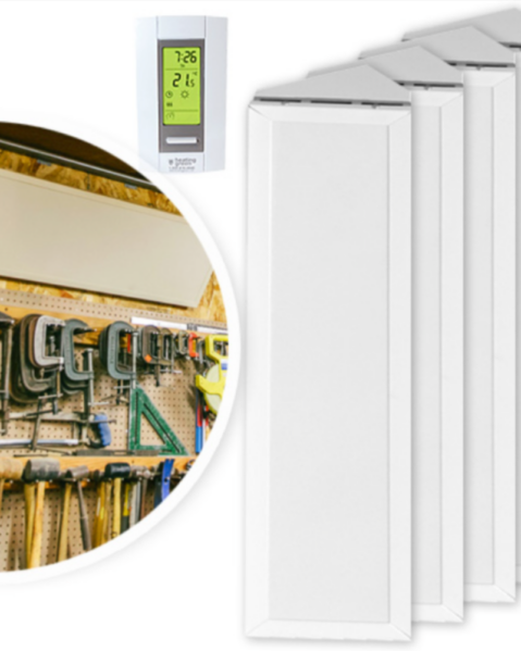 Three car 600-700 SF garage cove heater package